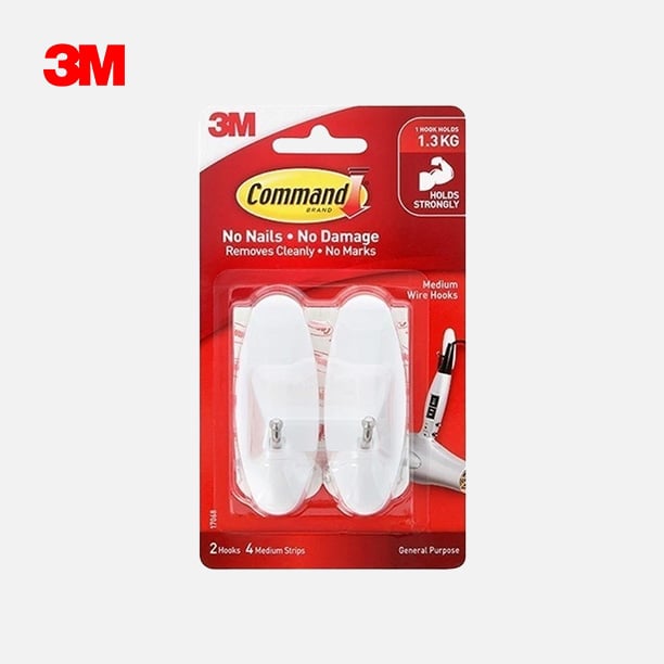 Móc dán tường kiểu kim loại Command™ 17068ANZ - Chịu lực 1.3 kg - 2 cái/vỉ
